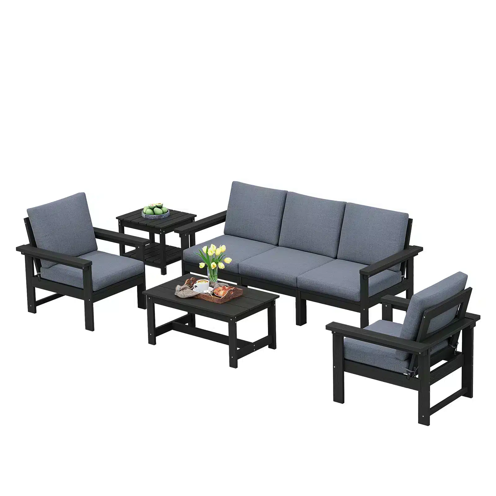 HDPE Poly 7-Piece Outdoor Deep Seating Modular Sofa Set with Coffee Table - Black, Dark Gray, Navy