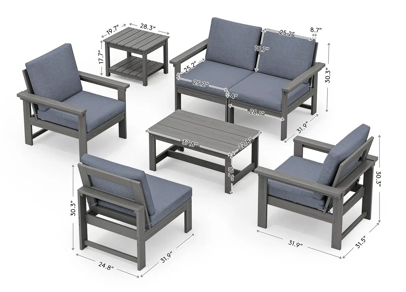 7 Pieces Outdoor Modular Sofa Set Dimensions