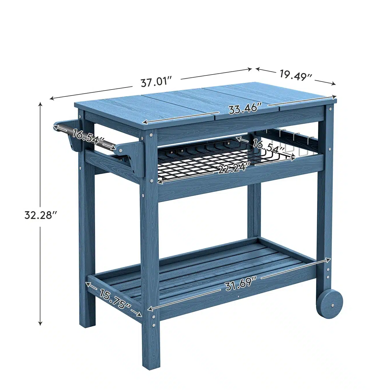HDPE Patio Dining Serving Cart - Dimensions