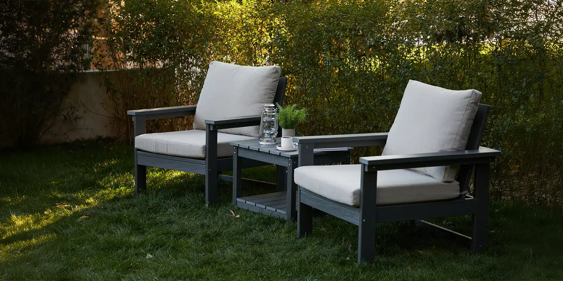 3 piece patio conversation set with side table on the garden