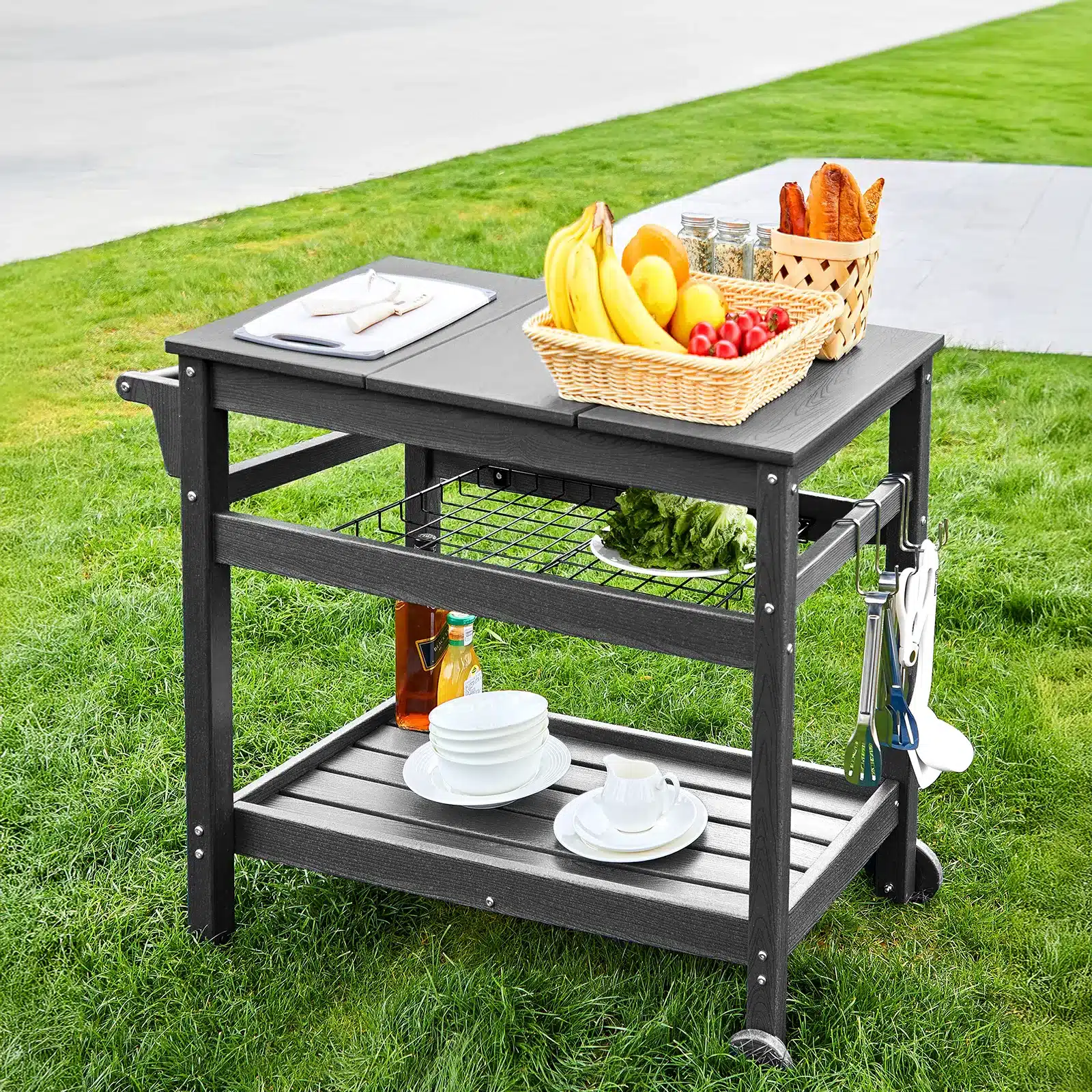 outdoor grill cart on the grass
