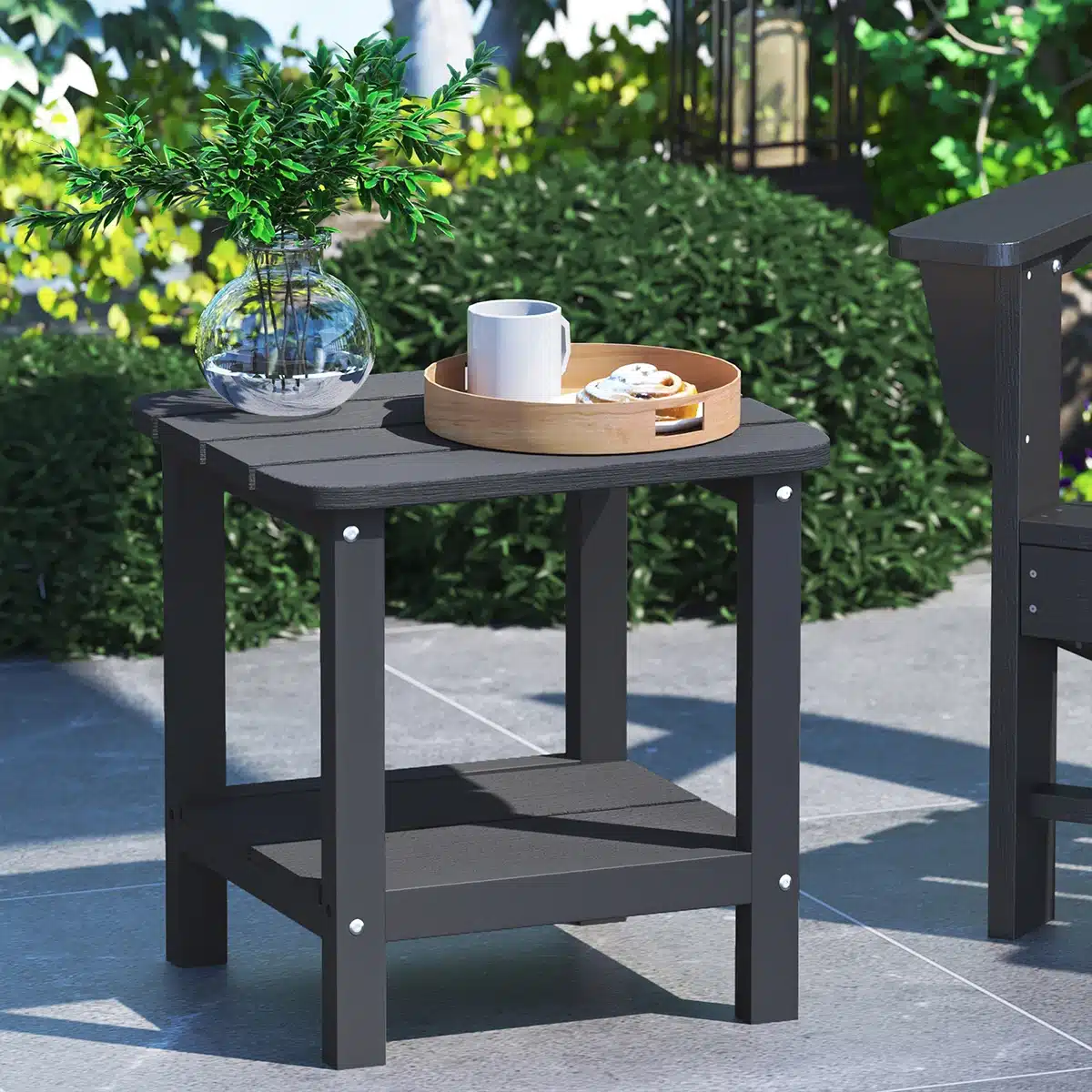 Gray Two Shelf Side Table with Coffee