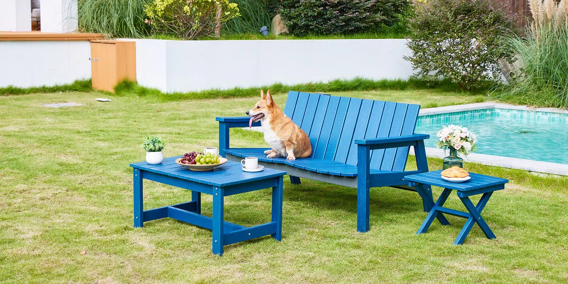 HDPE Outdoor Loveseat Bench by the Poolside