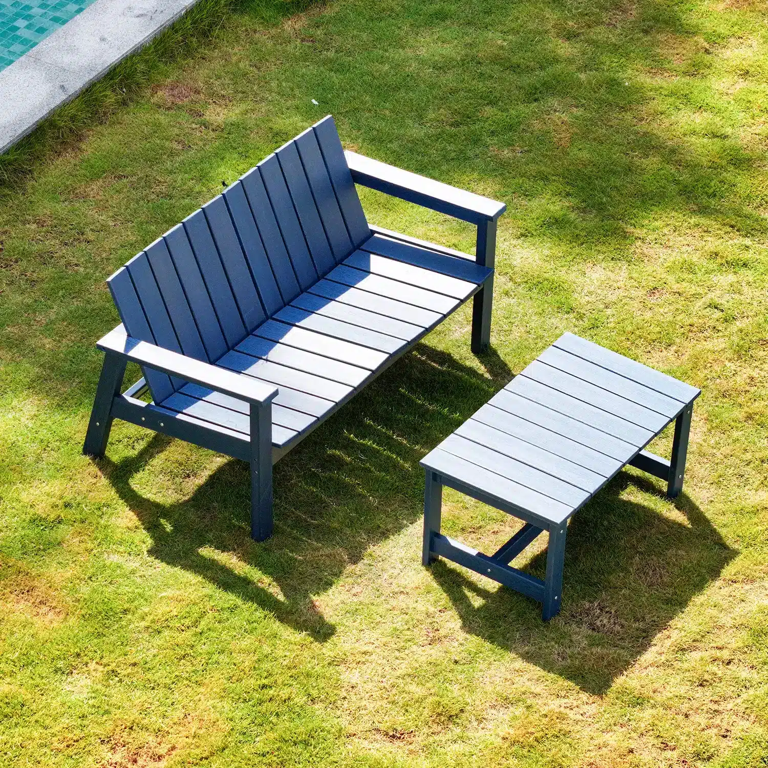 Loveseat Weatherproof Outdoor Bench with Coffee Table on the Garden