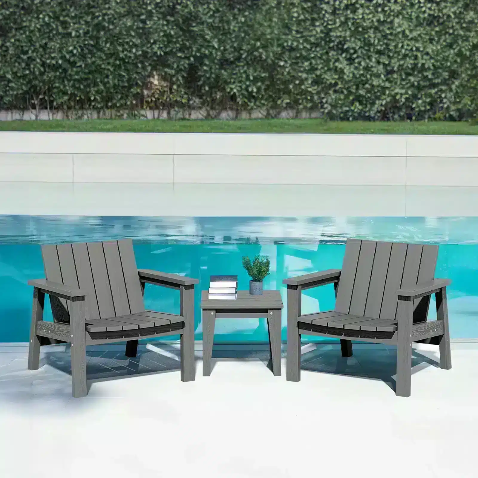 Dark Gray 3 Piece Balcony Set by the Pool