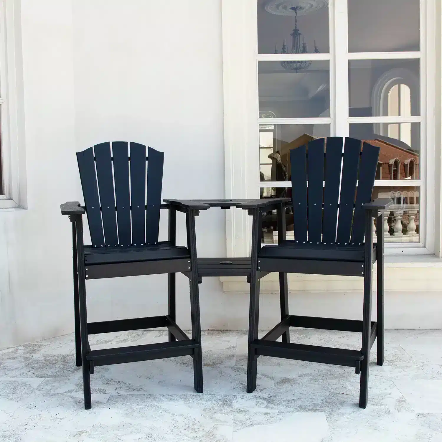 Serwall Black Adirondack Bar Stool on the Porch