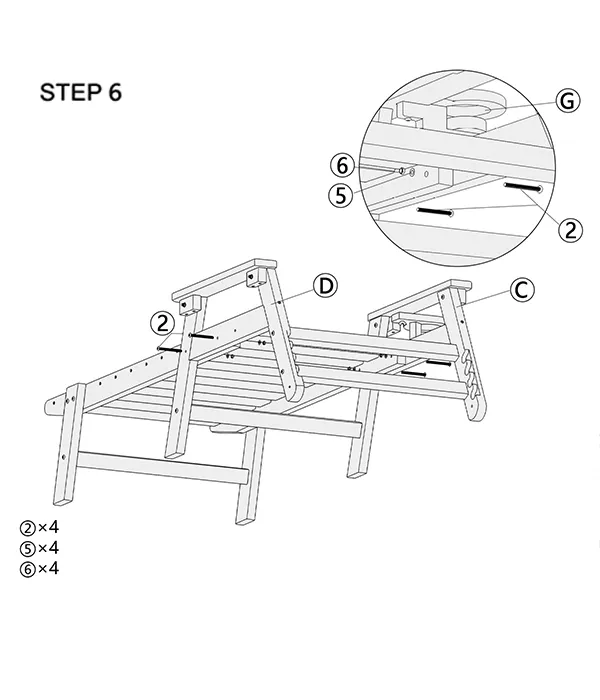 Chaise Lounge with Arms and Wheels assembly step6