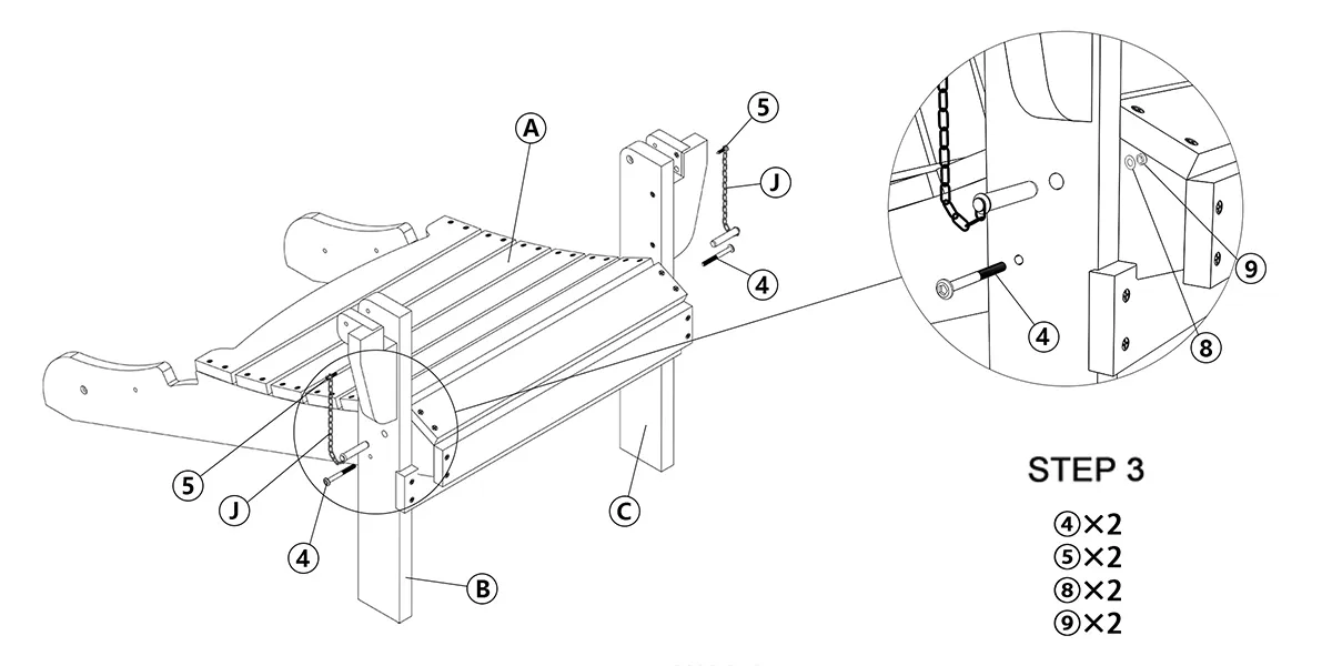 Folding Adirondack Chair with Reclining Backrest assembly step3