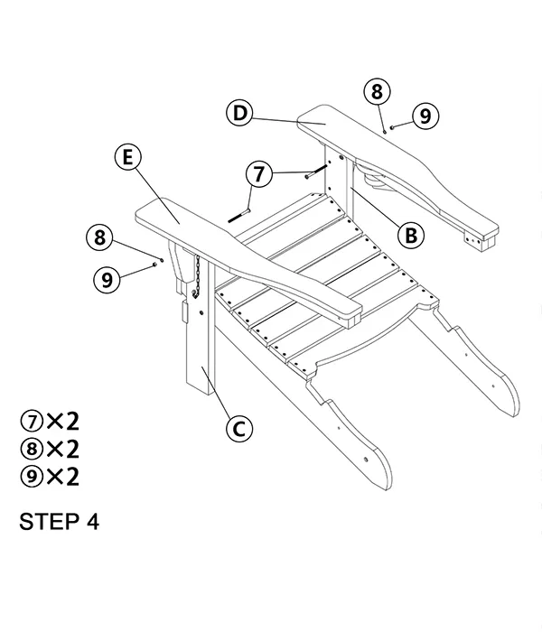 Folding Adirondack Chair with Reclining Backrest assembly step4
