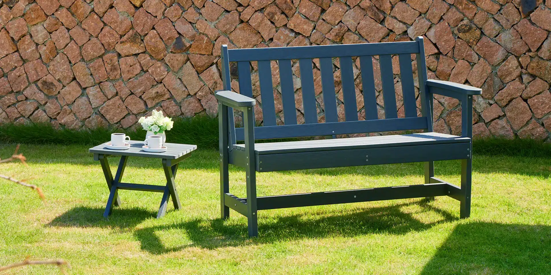 Loveseat Garden Bench with Folding End Table