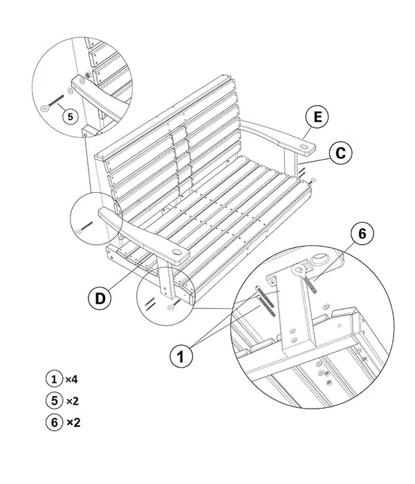 Loveseat Porch Swing assembly step3