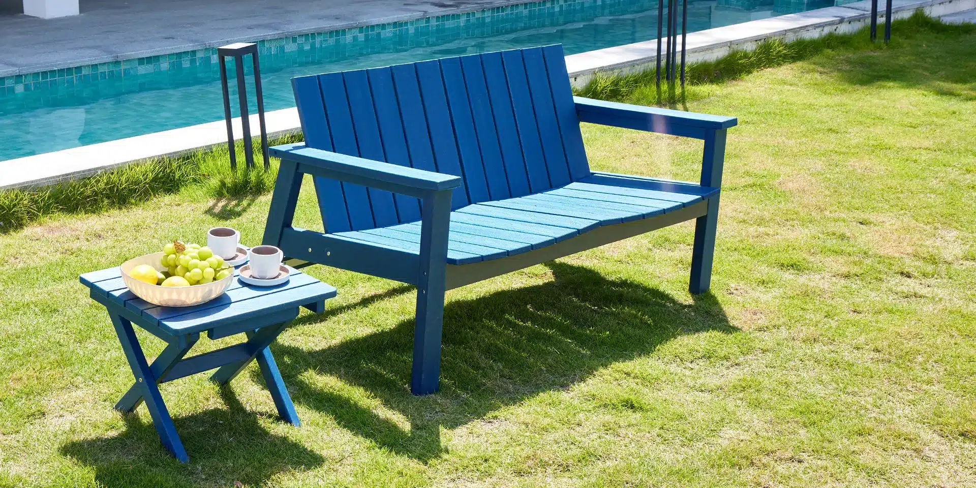Low Back Garden Bench with Patio Foldable Side Table by the Pool
