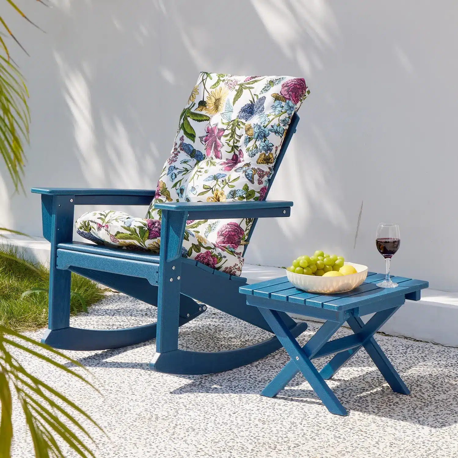 Modern Adirondack Rocking Chair with Small Folding Side Table on the Porch