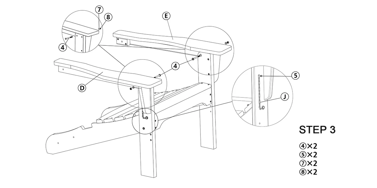 Modern Folding Adirondack Chair assembly step3
