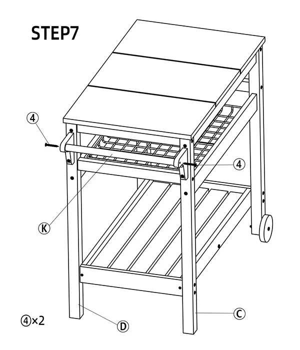 Outdoor Dining Serving Cart with Wheels assembly step7