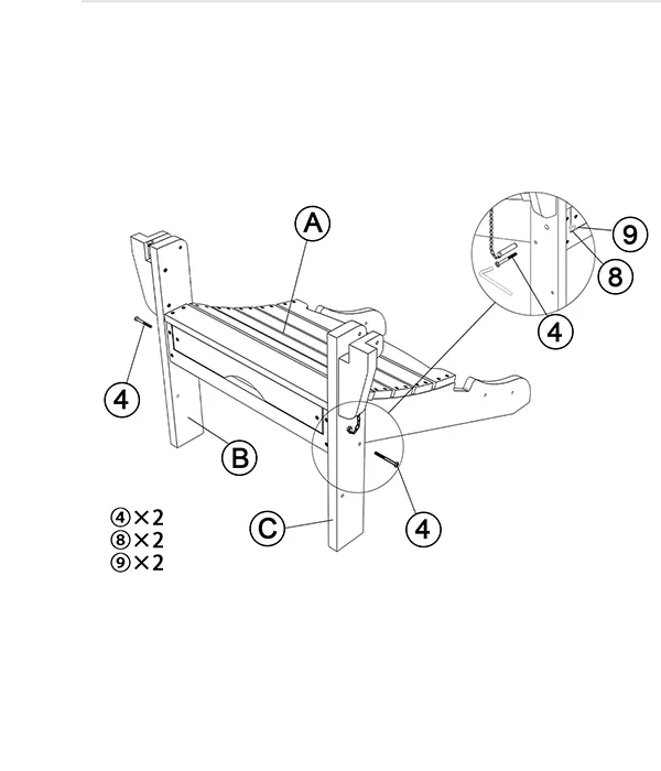 Reclining Folding Adirondack Chair with Ottoman assembly step1
