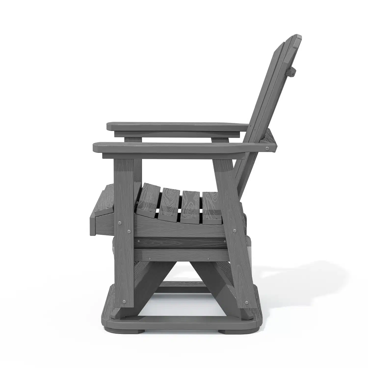 Wide outdoor seating setup with two Adirondack chairs and a small central table