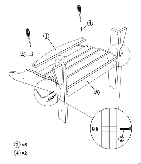 Traditional Curveback Adirondack Chair assembly step1