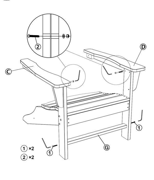 Traditional Curveback Adirondack Chair assembly step2
