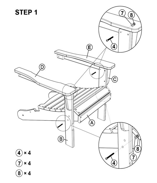Vintage Folding Adirondack Chair assembly step1