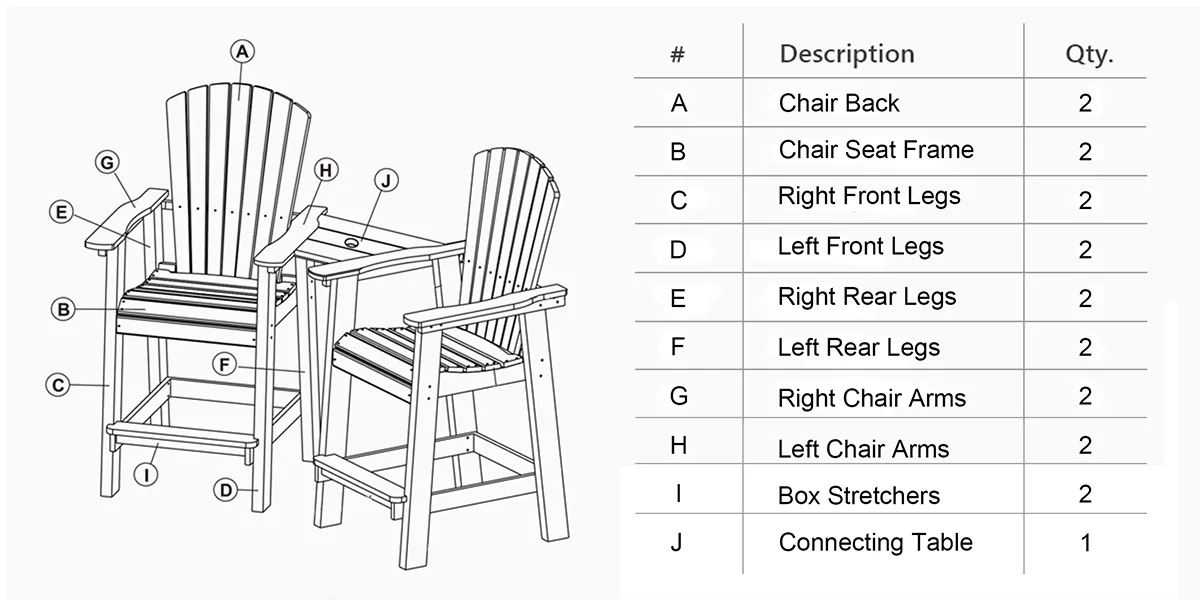 parts of Joint Bar Height Chairs with Connecting Table