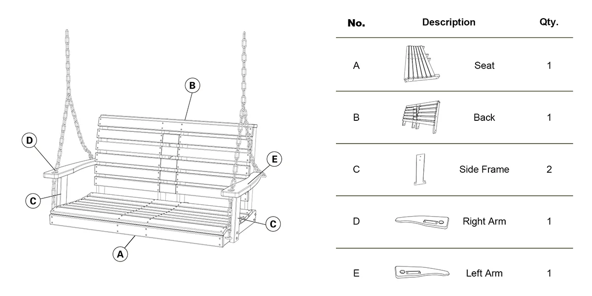 parts of Loveseat Porch Swing