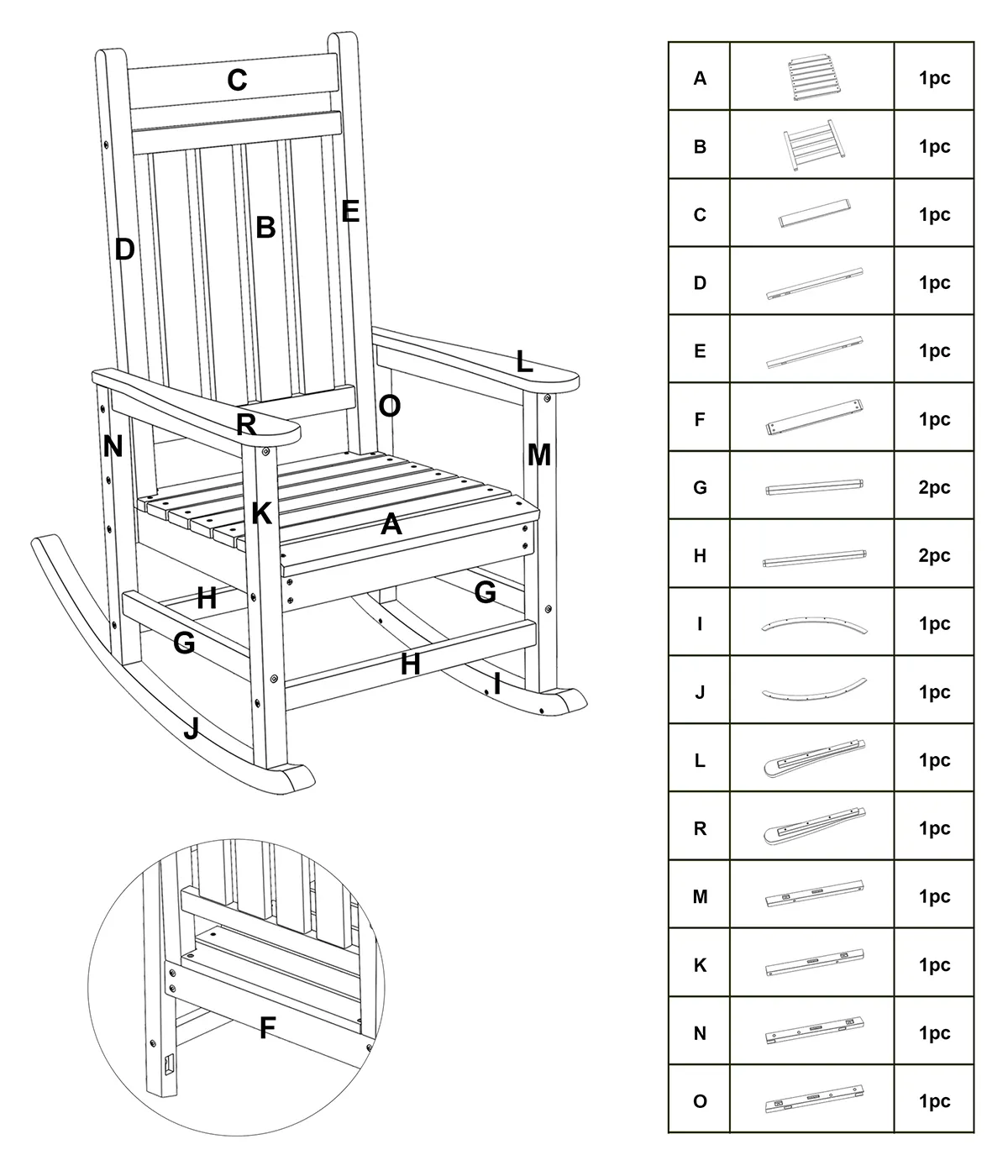 parts of Manoir Porch Rocking Chair