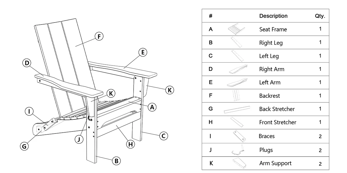 parts of Modern Folding Adirondack Chair