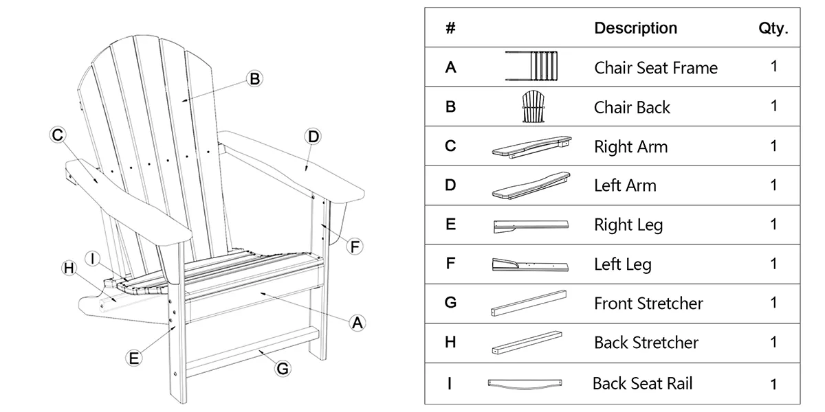 parts of Traditional Curveback Adirondack Chair