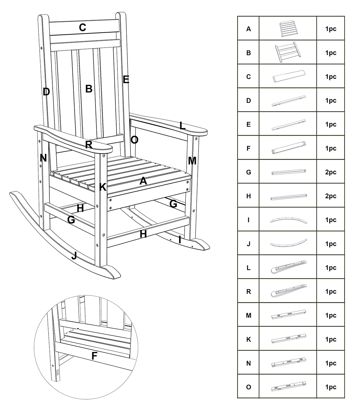 parts of Traditional Porch Rocking Chair