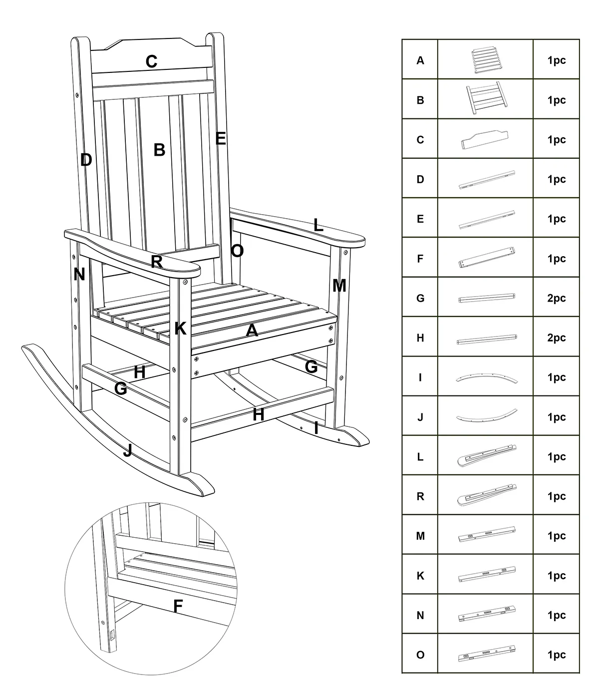 parts of Vintage Porch Rocking Chair