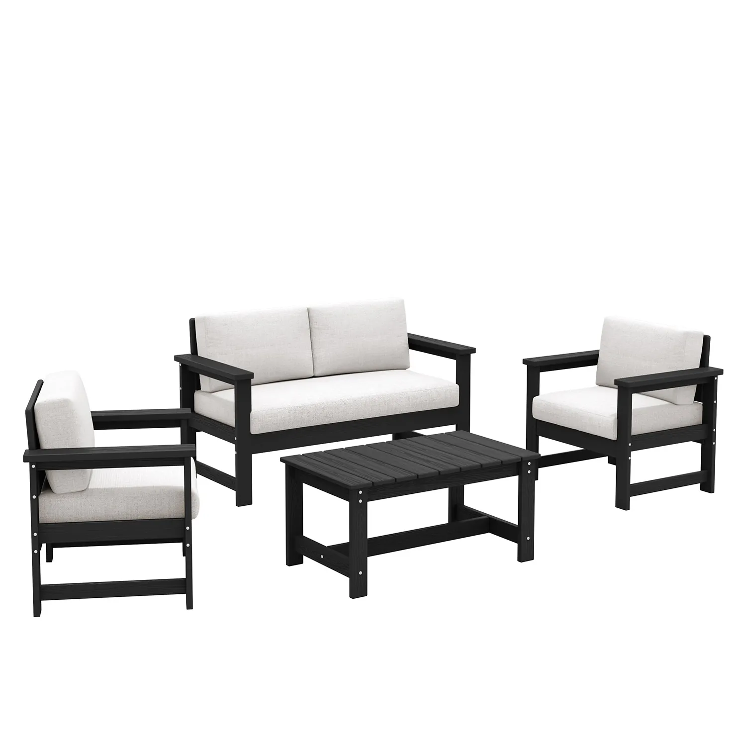 HDPE Outdoor Deep Seating Sofa Set of 4 with Coffee Table - Black, Dark Gray, Navy
