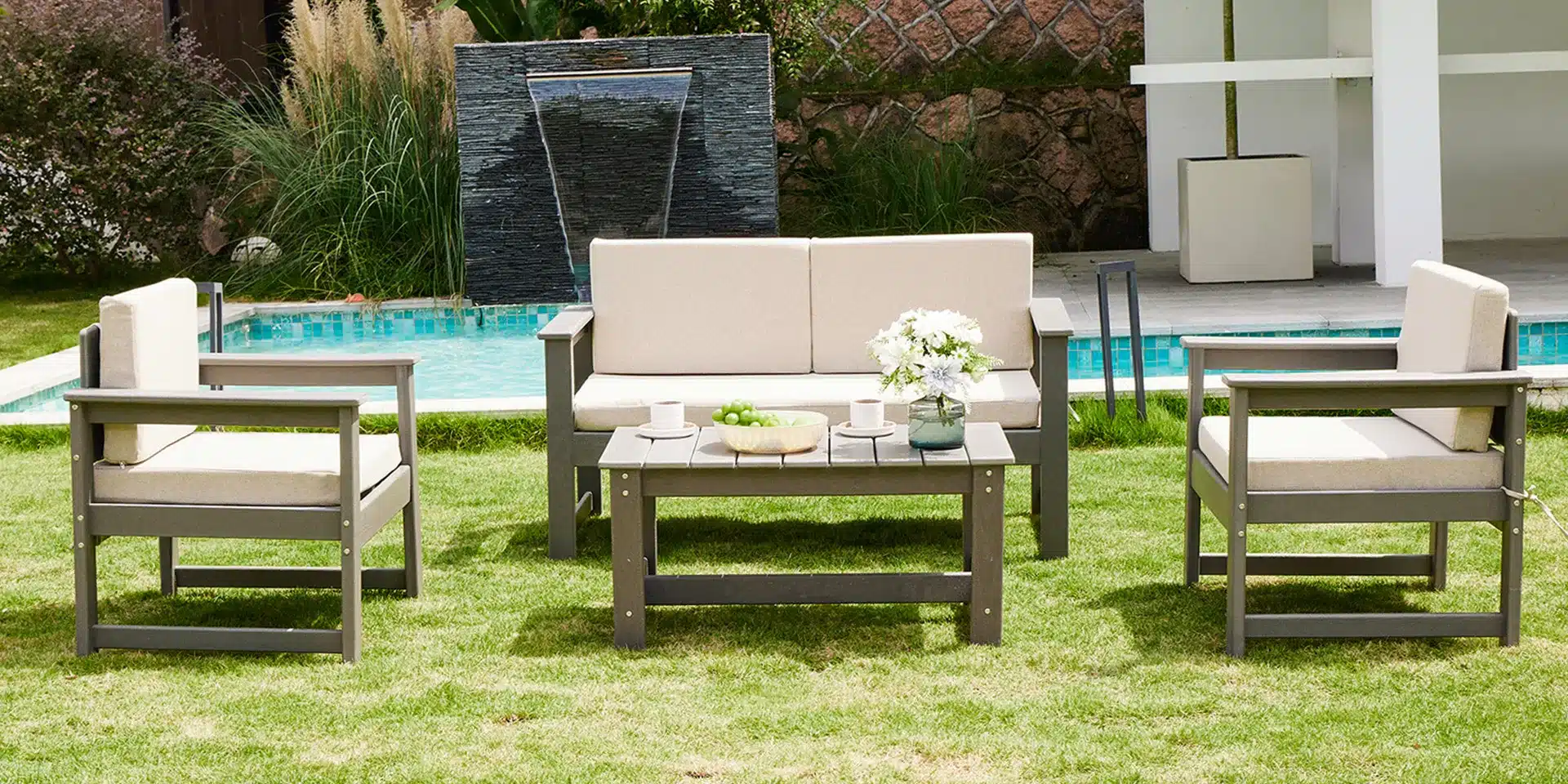 MANOIR Outdoor Deep Seating Sofa Set of 4 with Coffee Table