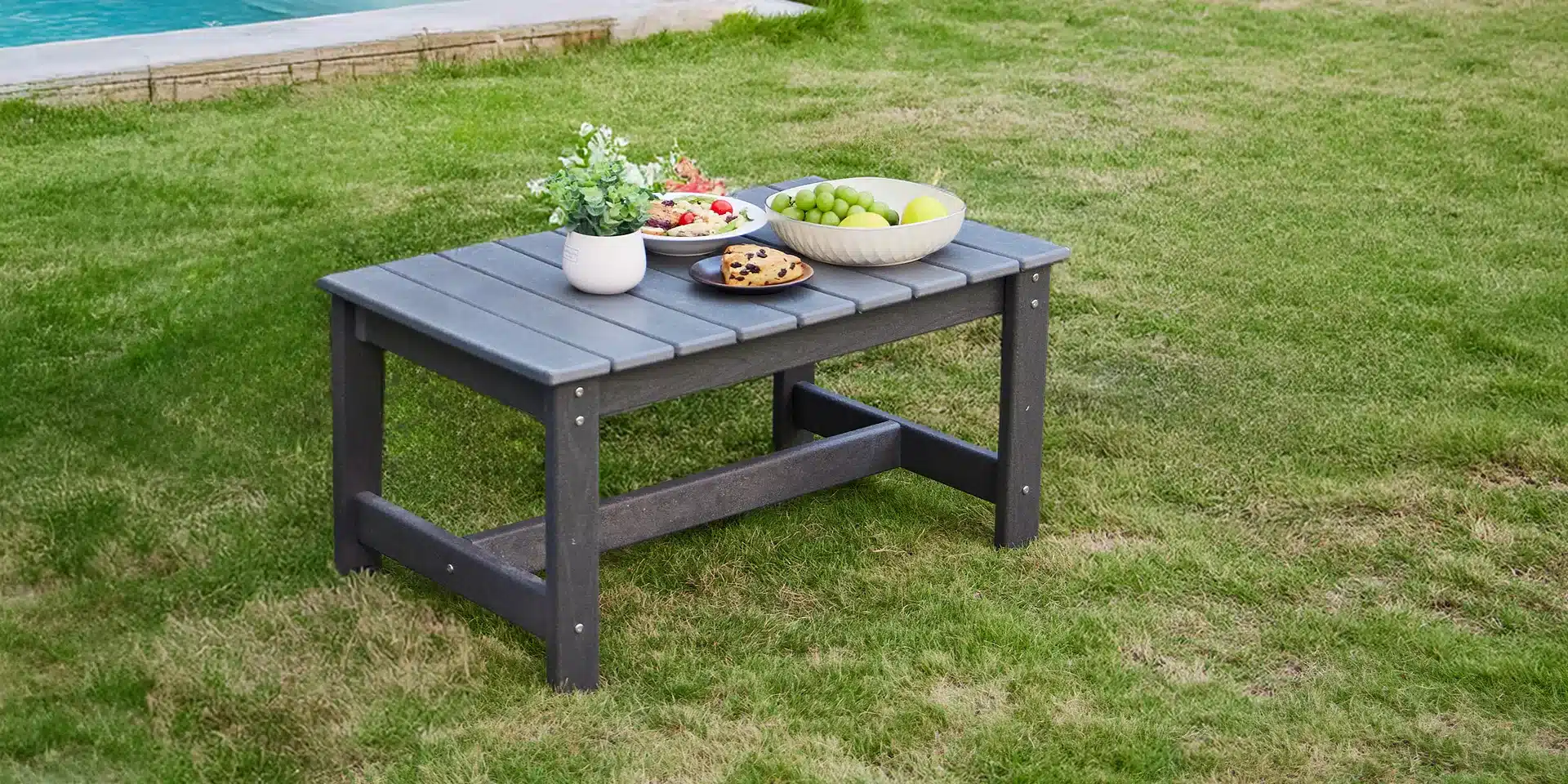Outdoor Plastic Coffee Table with Fruits and Flowers