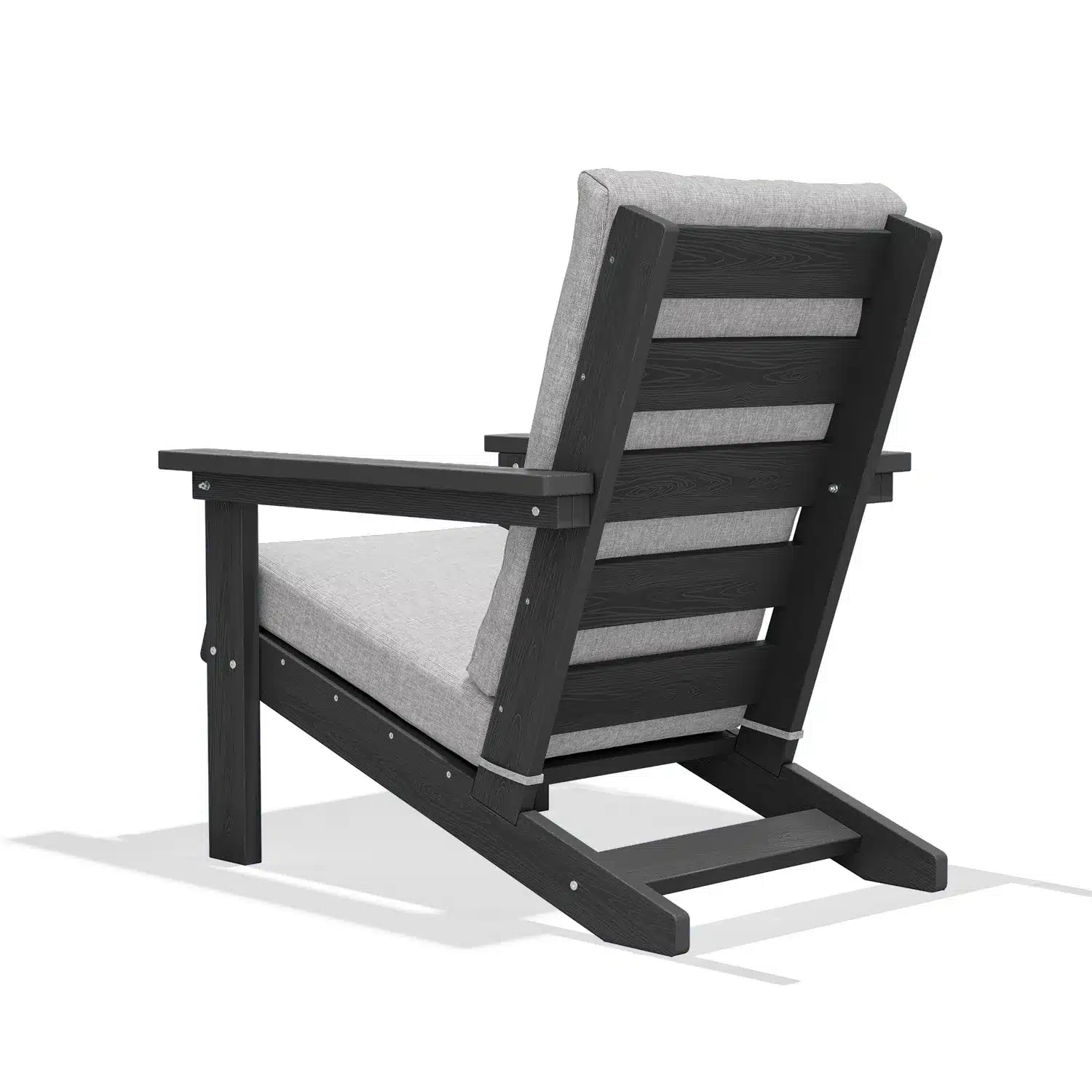 Angled view of recliner with cushion and frame