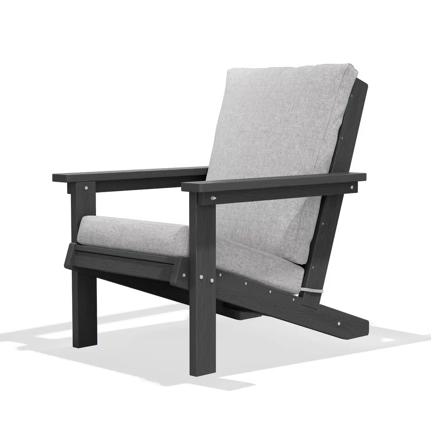 Rear view of chair showing slatted backrest and cushion