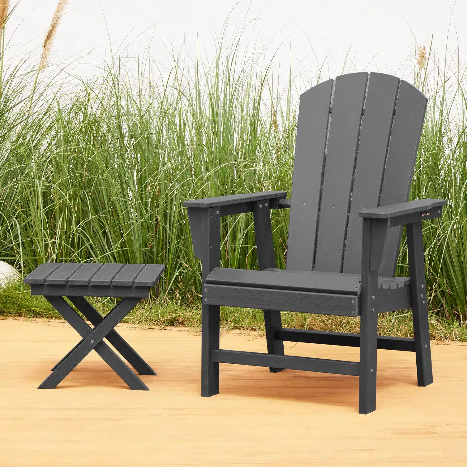 Adirondack Dining Chair with Folding Side Table on the Deck
