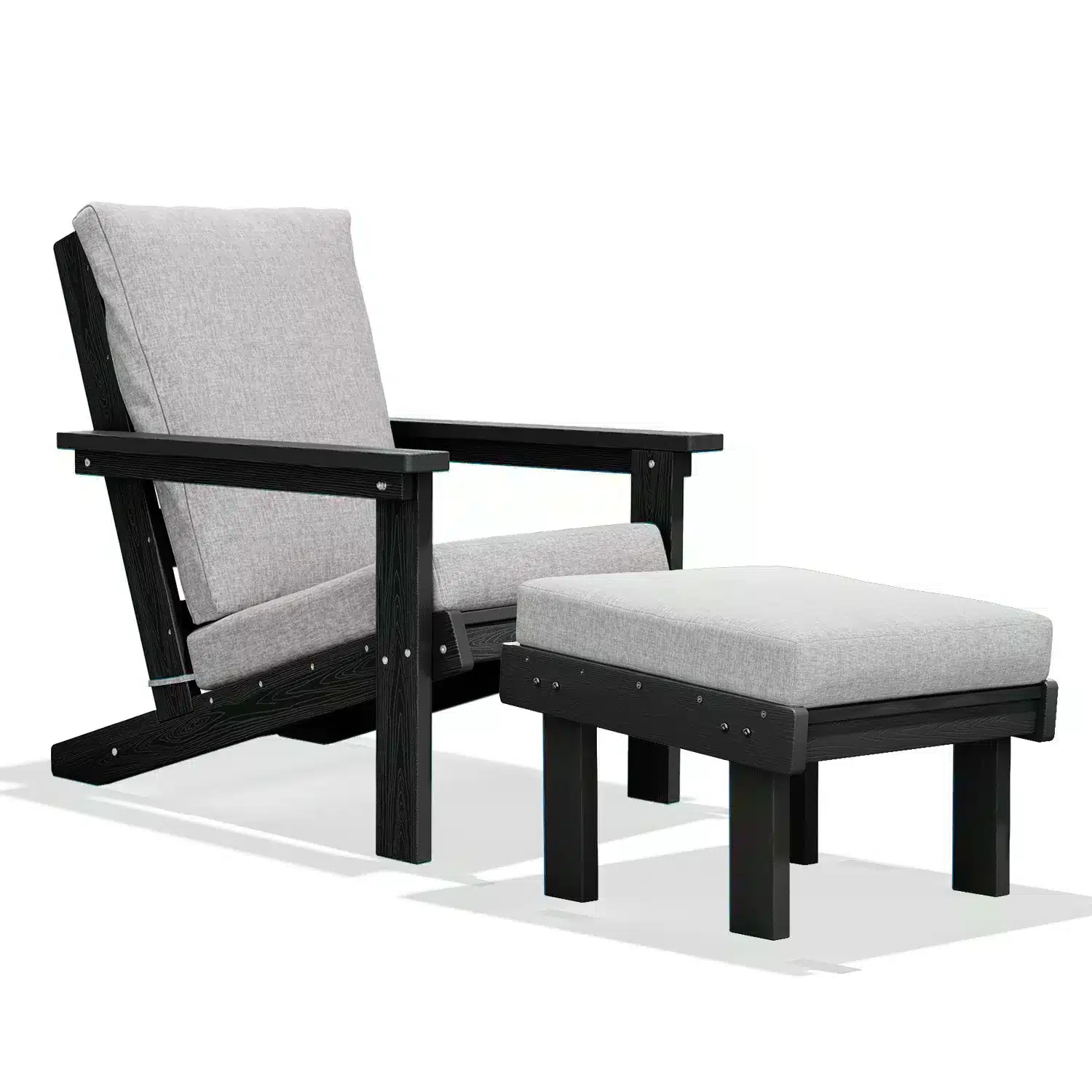Black Adirondack Chair with Foortrest and Cushion