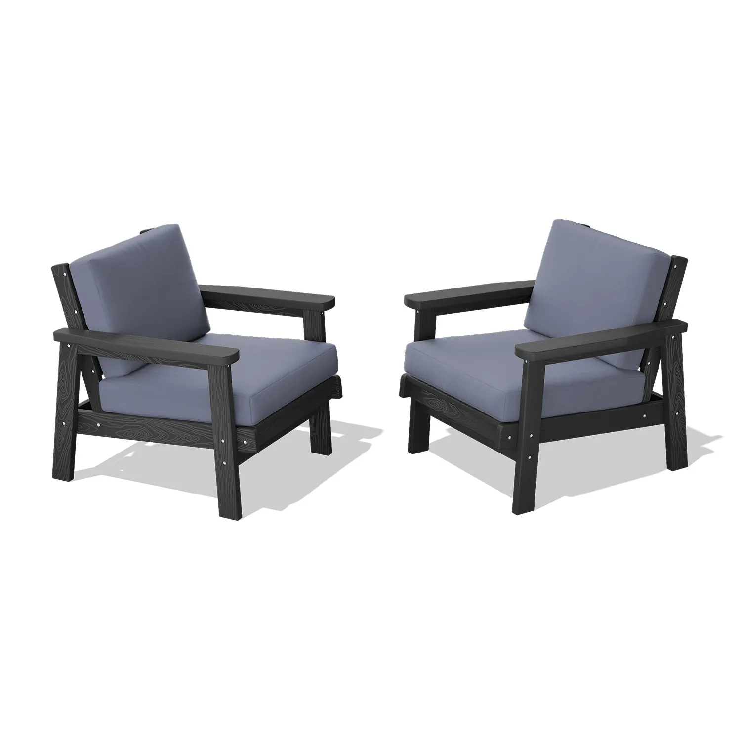 SERWALL Outdoor Poly Deep Seating Sofa Armchairs Set of 2 - Black, Dark Gray, Navy