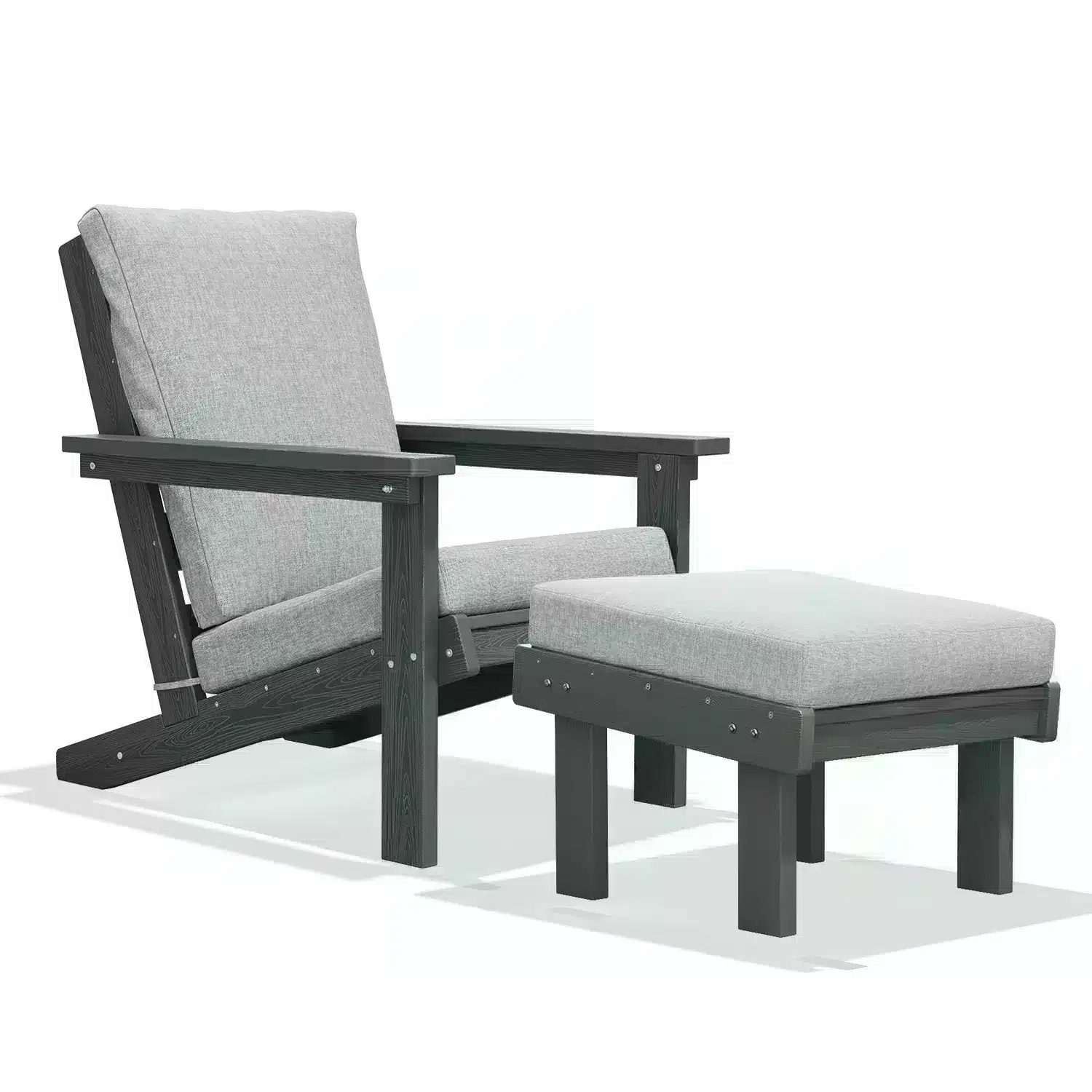 Dark Gray Adirondack Chair with Foortrest and Cushion