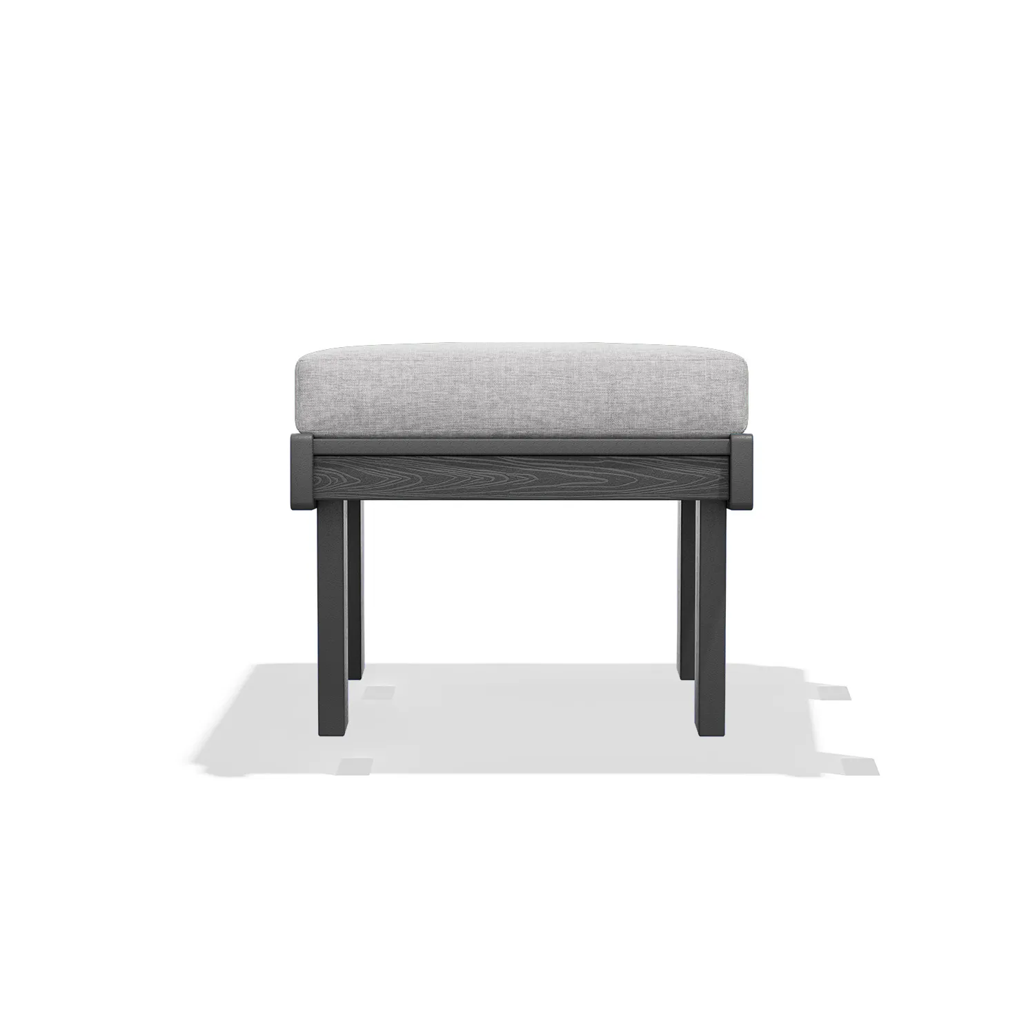 Technical dimensions drawing of lounge chair and ottoman with measurements