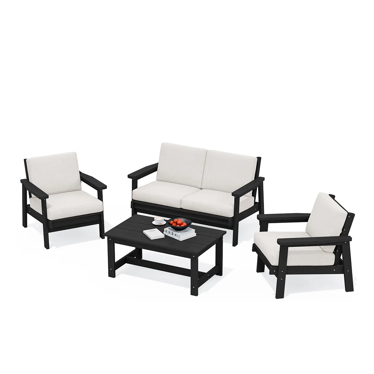 SERWALL HDPE Outdoor 4-Seats Deep Seating Sofa Set with Coffee Table - Black, Dark Gray, Navy