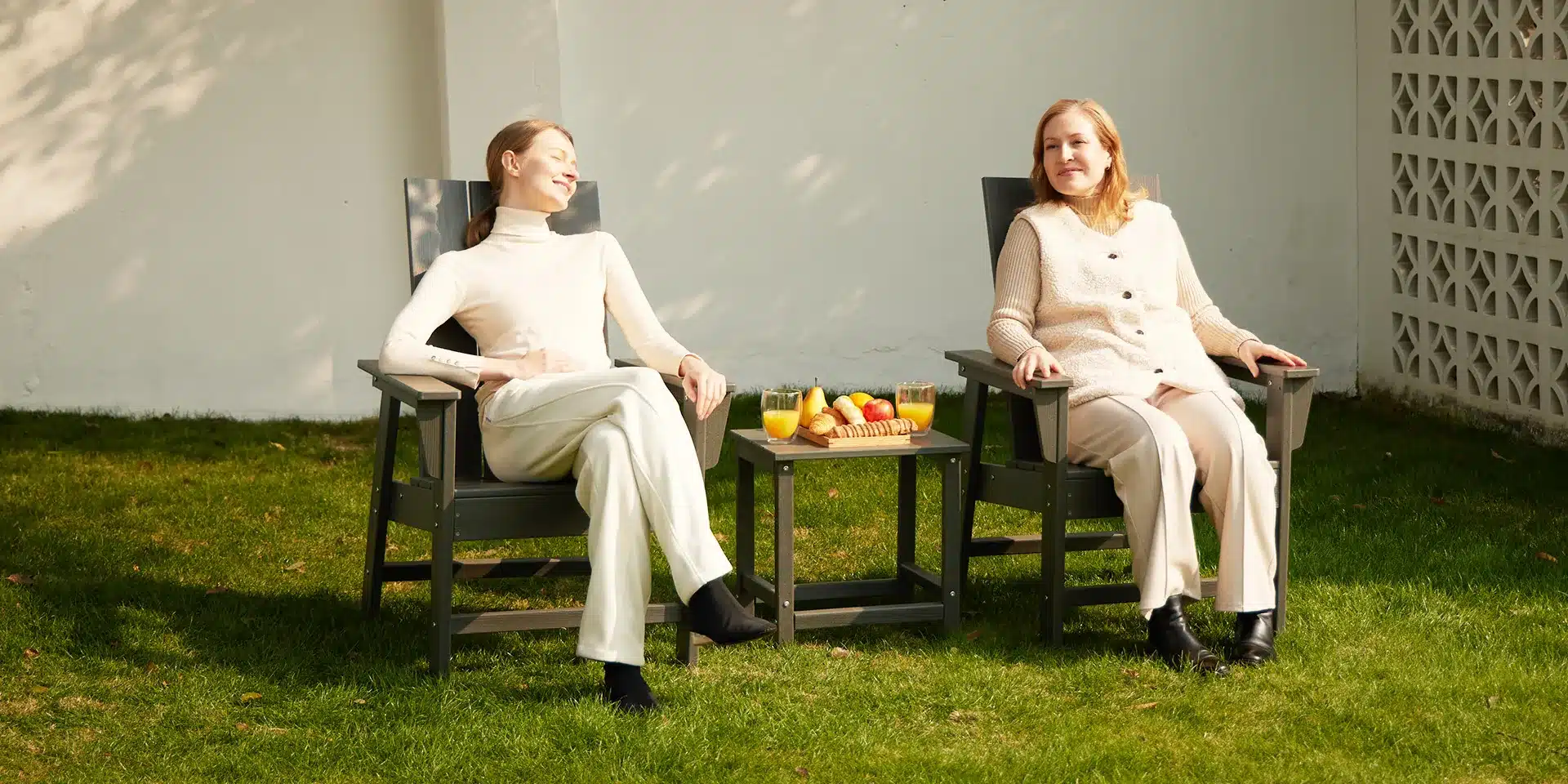 Mother and Daughter Chatting on the Modern Outdoor Dining Chair