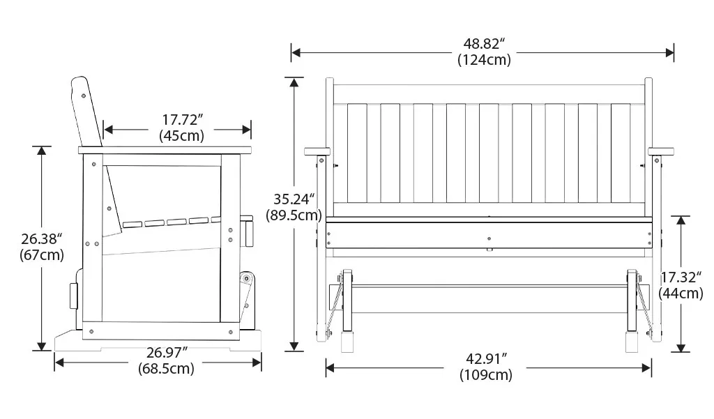 Outdoor Garden Glider Bench Dimension