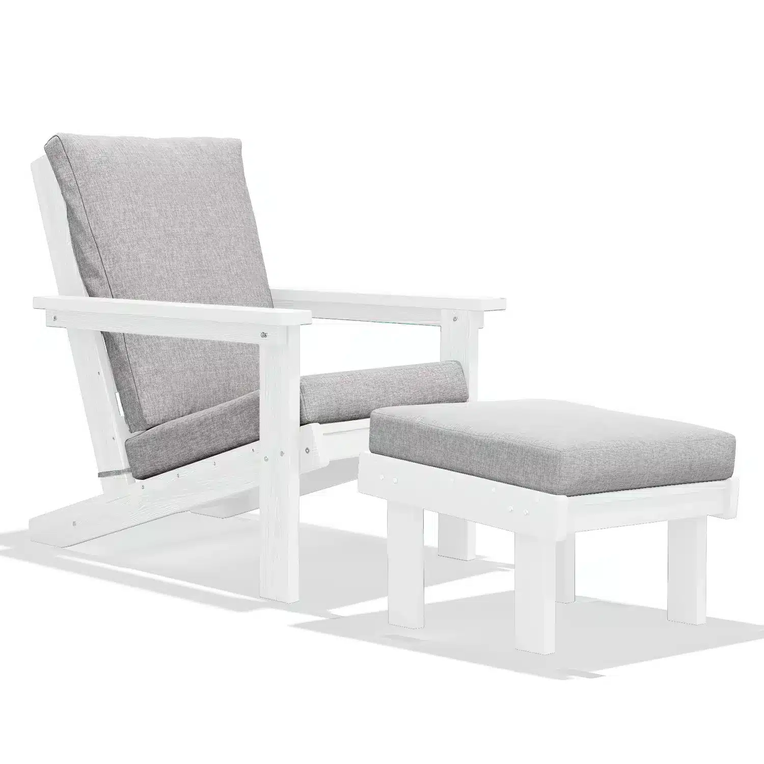 white adirondack chair with footrest and cushion White Adirondack Chair with Footrest and Cushion
