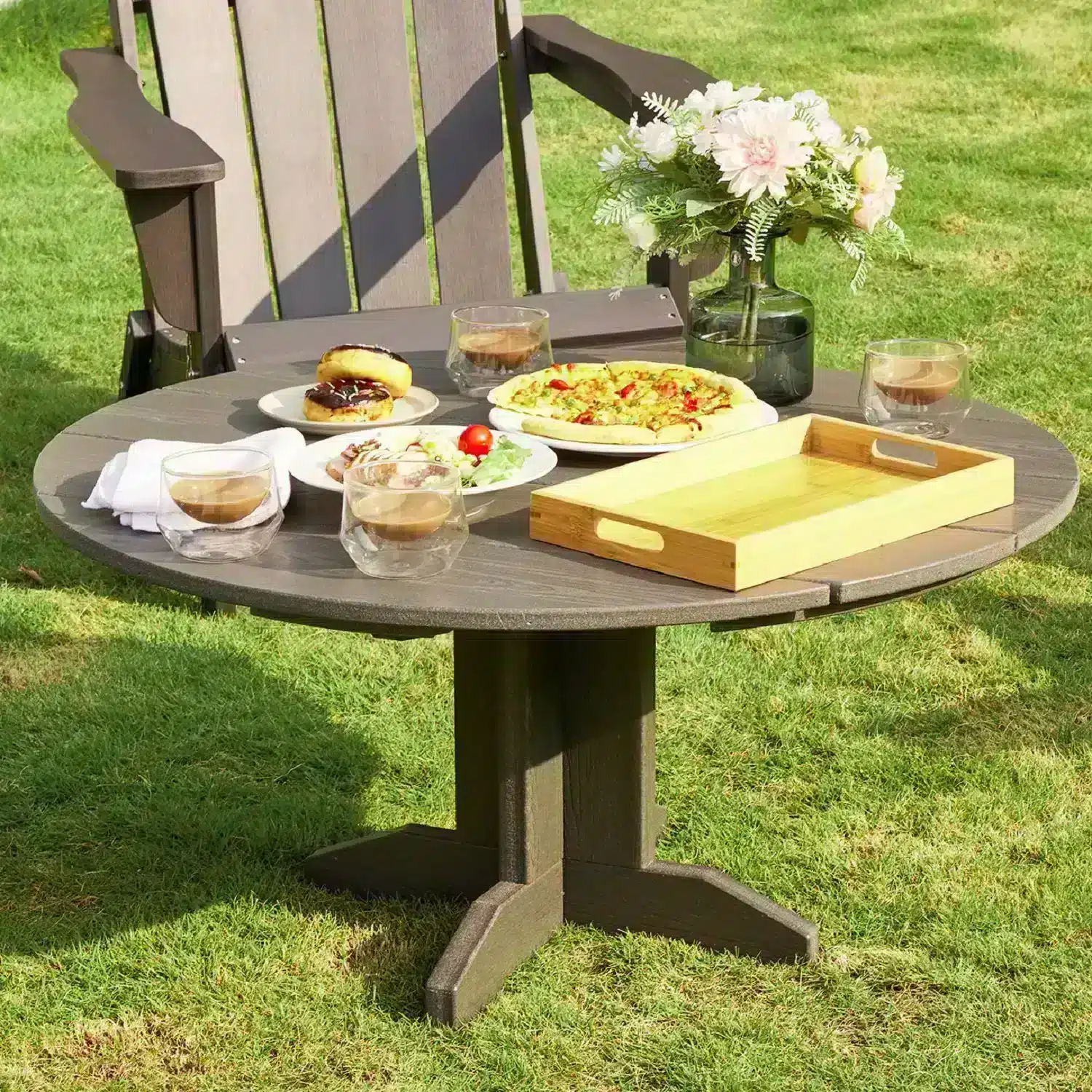 Brown 36 Inch Round Coffee Table on the sunshine