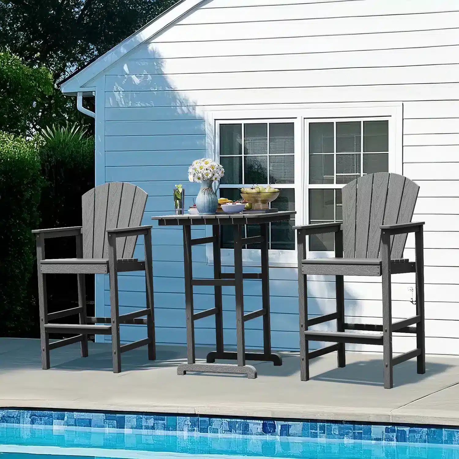 Dary Gray Adirondack Chair Set of 2 with Table by the Pool