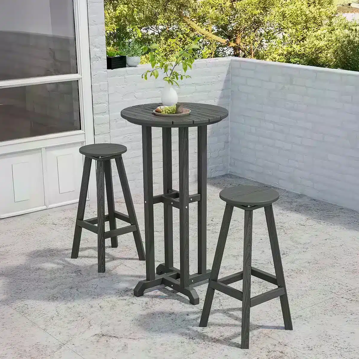 Dark Gray HDPE Poly Outdoor Barstool and Table Set
