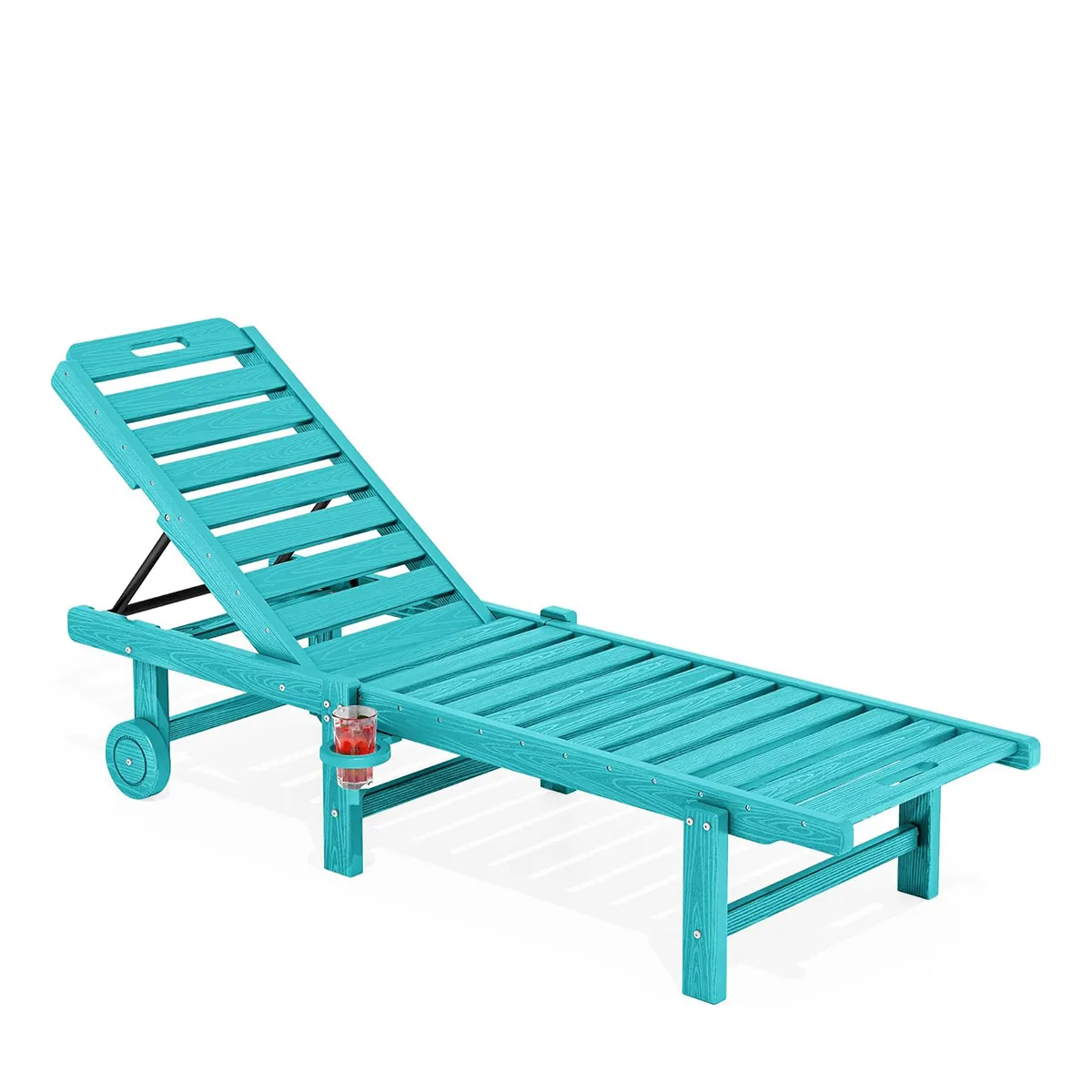 78" Outdoor Poly Reclining Chaise Lounge with Wheels and Cup Holder - Aqua Blue, Black, Brown, Dark Gray, Navy, White
