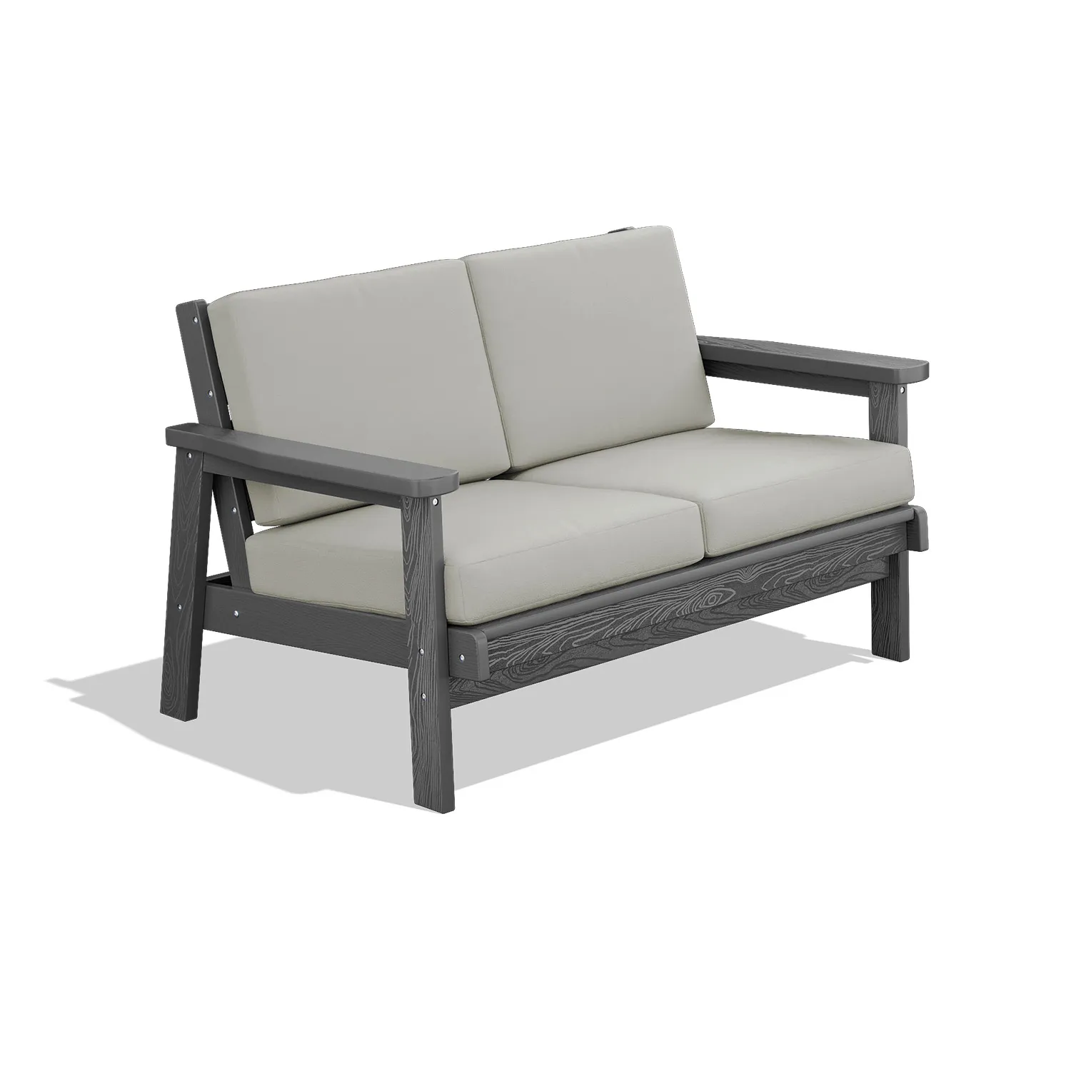 Dark Gray Loveseat Outdoor Sofa with Khaki Cushion